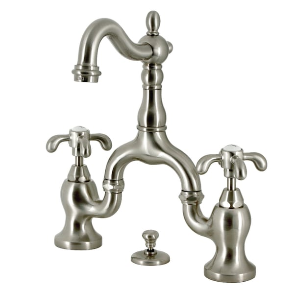 Kingston Brass Bridge Bathroom Faucet with Brass Pop-Up, Brushed Nickel KS7978TX - main